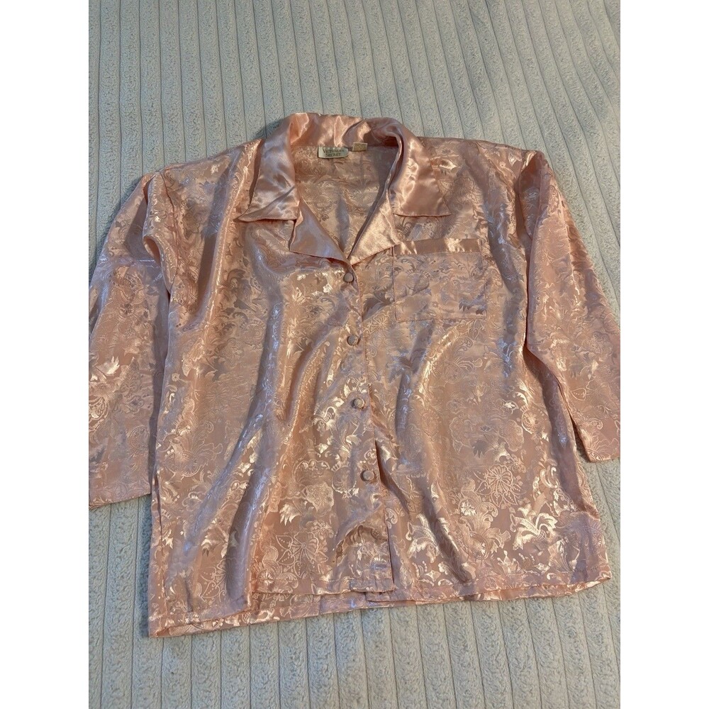 Vintage Victoria's Secret Gold Label Night Sleep Shirt Women Large Peach Floral